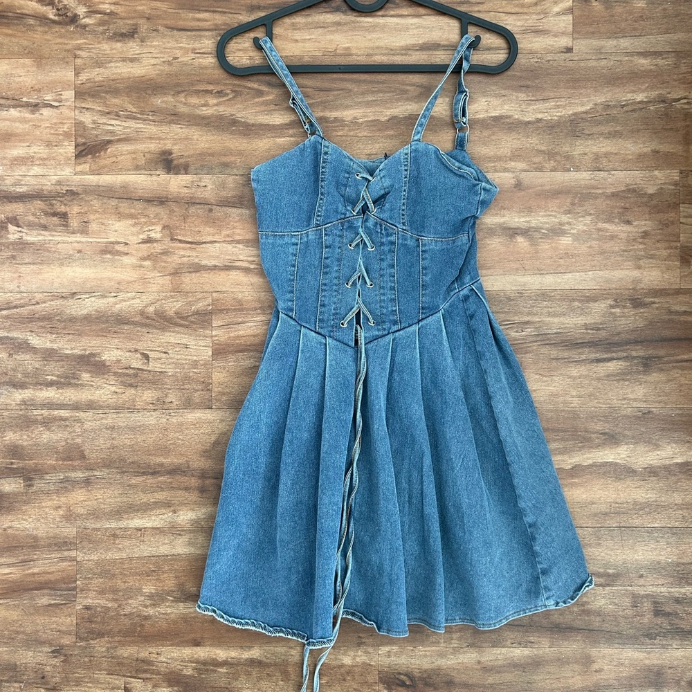 Denim flowy mini dress
